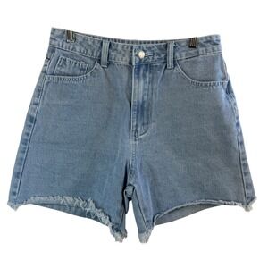 Distressed High Rise Denim Shorts M Raw Hem Light Wash Jean‎ Cutoff Casual Boho